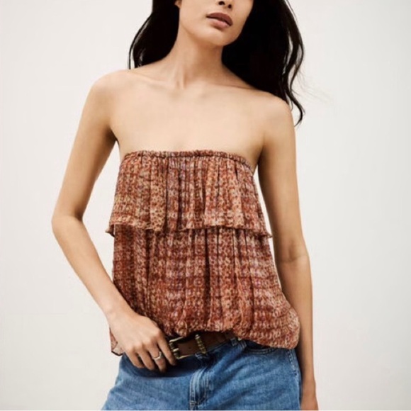 ba&sh Rust Floral Off-Shoulder Ruffle Blouse - Picture 2 of 3